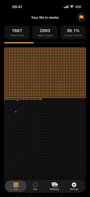 The life grid, showing weeks lived and weeks ahead